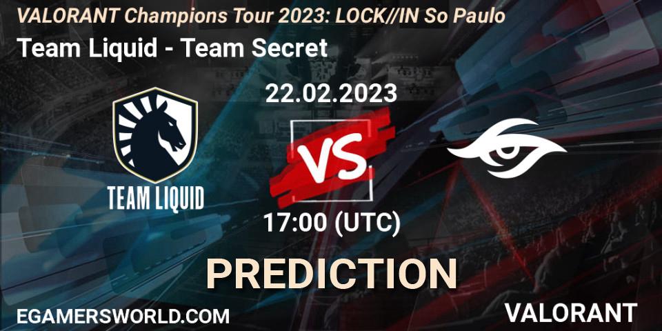 Prognose für das Spiel Team Liquid VS Team Secret. 22.02.23. VALORANT - VALORANT Champions Tour 2023: LOCK//IN São Paulo