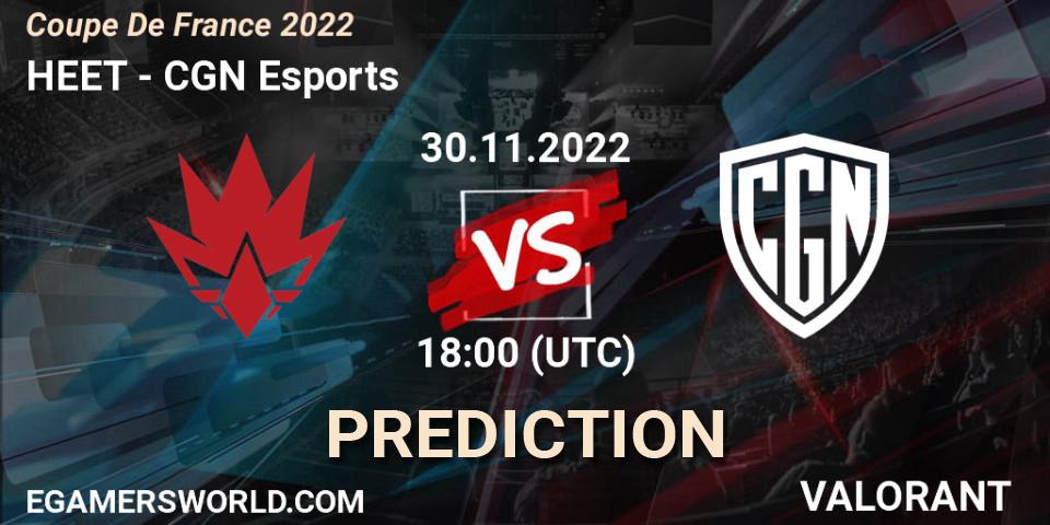 Prognose für das Spiel HEET VS CGN Esports. 30.11.22. VALORANT - Coupe De France 2022