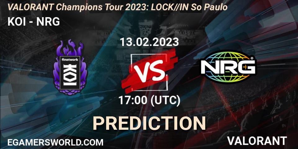 Prognose für das Spiel KOI VS NRG. 13.02.23. VALORANT - VALORANT Champions Tour 2023: LOCK//IN São Paulo