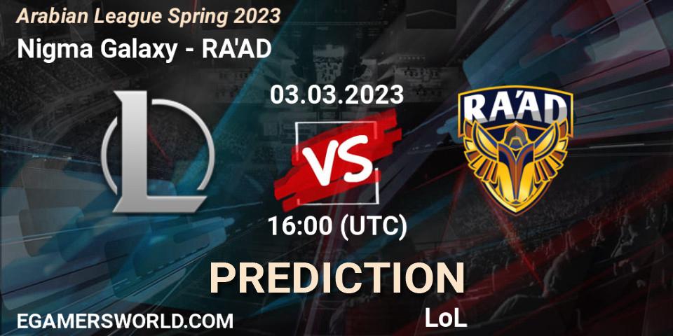 Prognose für das Spiel Nigma Galaxy MENA VS RA'AD. 10.02.23. LoL - Arabian League Spring 2023