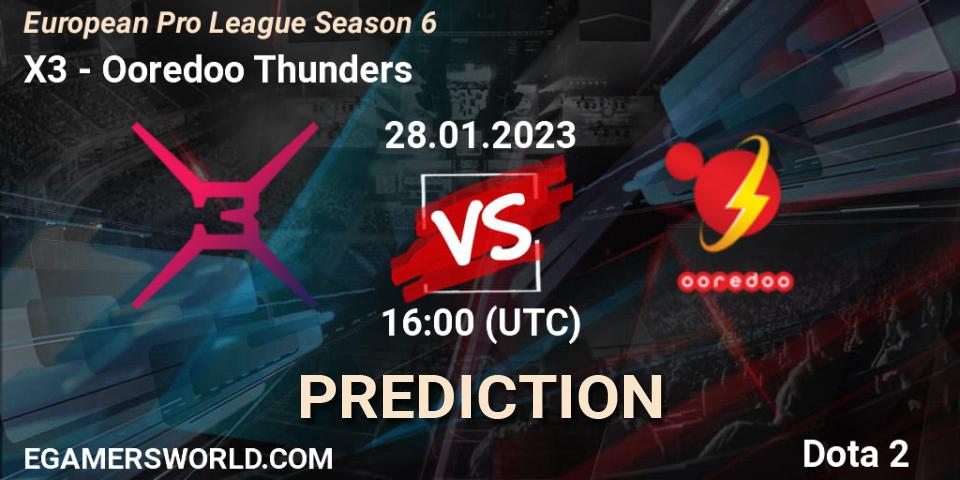 Prognose für das Spiel X3 VS Ooredoo Thunders. 28.01.23. Dota 2 - European Pro League Season 6