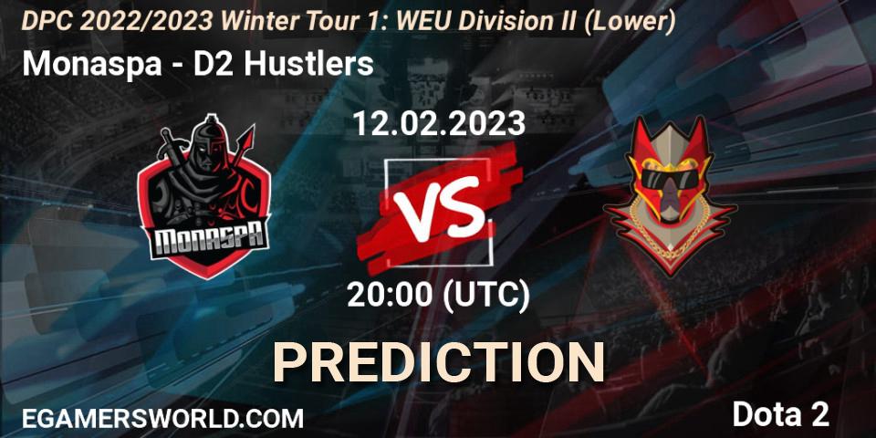 Prognose für das Spiel Monaspa VS D2 Hustlers. 12.02.23. Dota 2 - DPC 2022/2023 Winter Tour 1: WEU Division II (Lower)
