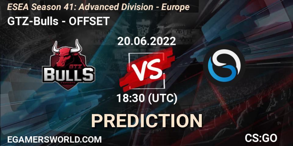 Prognose für das Spiel GTZ-Bulls VS OFFSET. 21.06.22. CS2 (CS:GO) - ESEA Season 41: Advanced Division - Europe