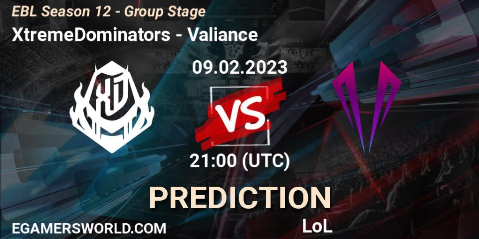 Prognose für das Spiel XtremeDominators VS Valiance. 09.02.23. LoL - EBL Season 12 - Group Stage