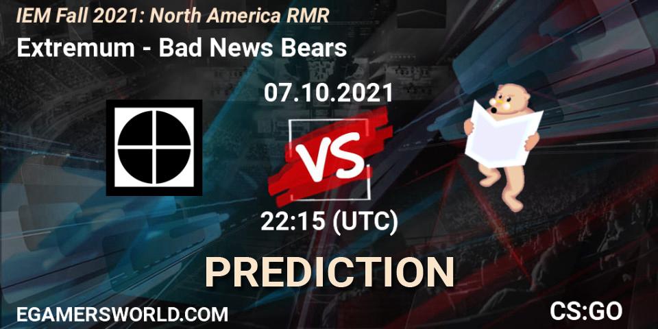 Prognose für das Spiel Extremum VS Bad News Bears. 07.10.21. CS2 (CS:GO) - IEM Fall 2021: North America RMR
