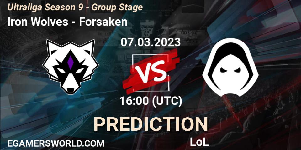 Prognose für das Spiel Iron Wolves VS Forsaken. 07.03.23. LoL - Ultraliga Season 9 - Group Stage
