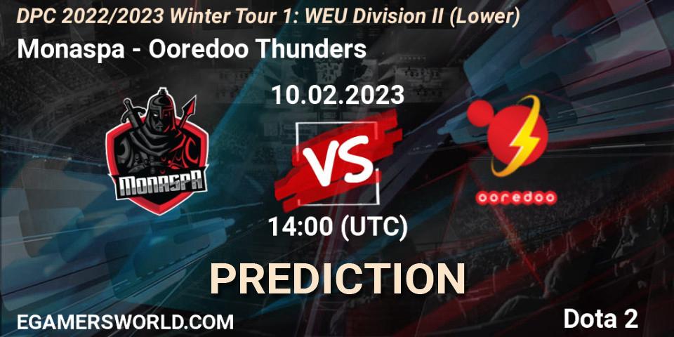 Prognose für das Spiel Monaspa VS Ooredoo Thunders. 10.02.23. Dota 2 - DPC 2022/2023 Winter Tour 1: WEU Division II (Lower)