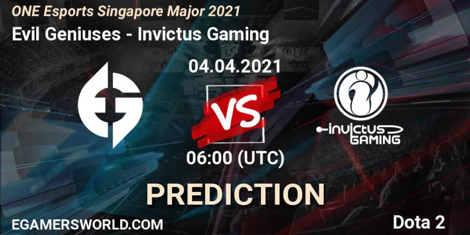 Prognose für das Spiel Evil Geniuses VS Invictus Gaming. 04.04.21. Dota 2 - ONE Esports Singapore Major 2021