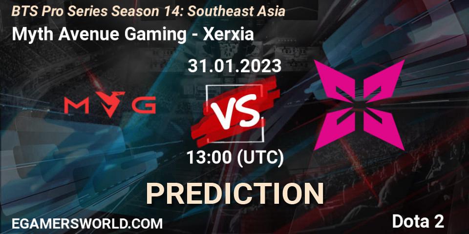 Prognose für das Spiel Myth Avenue Gaming VS Xerxia. 31.01.23. Dota 2 - BTS Pro Series Season 14: Southeast Asia