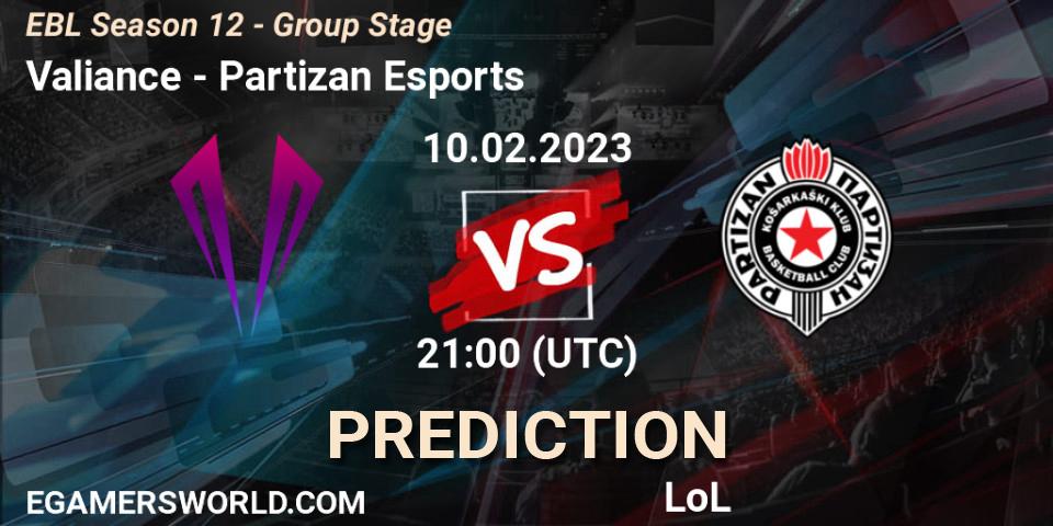 Prognose für das Spiel Valiance VS Partizan Esports. 10.02.23. LoL - EBL Season 12 - Group Stage