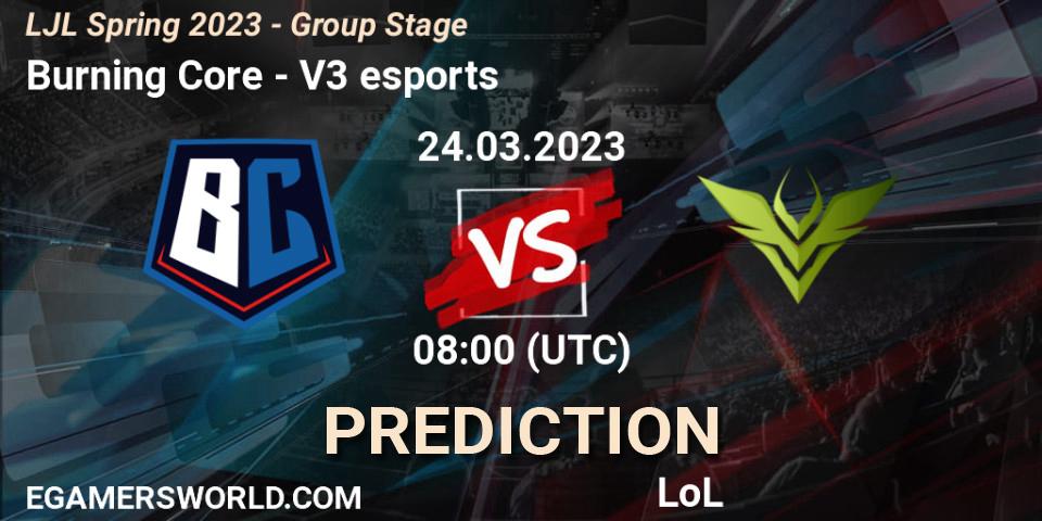 Prognose für das Spiel Burning Core VS V3 esports. 24.03.23. LoL - LJL Spring 2023 - Group Stage