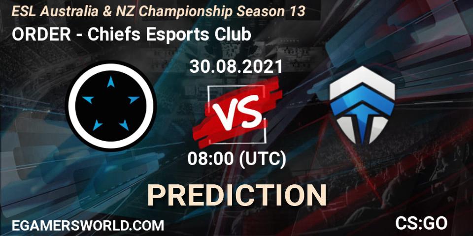 Prognose für das Spiel ORDER VS Chiefs Esports Club. 30.08.21. CS2 (CS:GO) - ESL Australia & NZ Championship Season 13
