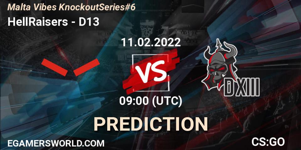 Prognose für das Spiel HellRaisers VS D13. 11.02.22. CS2 (CS:GO) - Malta Vibes Knockout Series #6