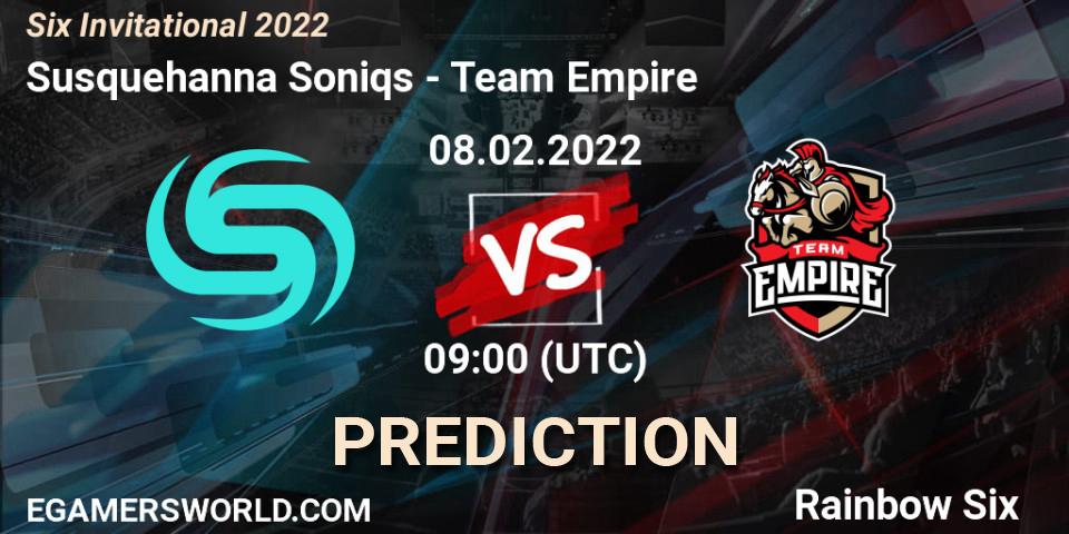 Prognose für das Spiel Susquehanna Soniqs VS Team Empire. 08.02.22. Rainbow Six - Six Invitational 2022