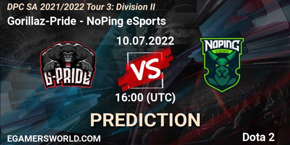 Prognose für das Spiel Gorillaz-Pride VS NoPing eSports. 10.07.22. Dota 2 - DPC SA 2021/2022 Tour 3: Division II