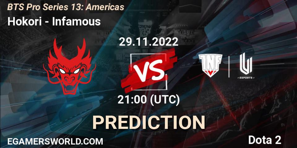 Prognose für das Spiel Hokori VS Infamous. 29.11.22. Dota 2 - BTS Pro Series 13: Americas