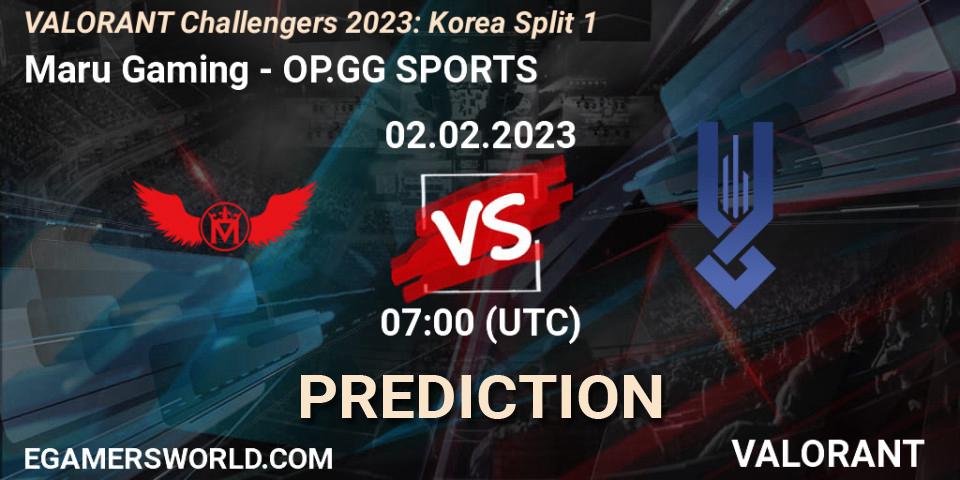 Prognose für das Spiel Maru Gaming VS OP.GG SPORTS. 02.02.23. VALORANT - VALORANT Challengers 2023: Korea Split 1