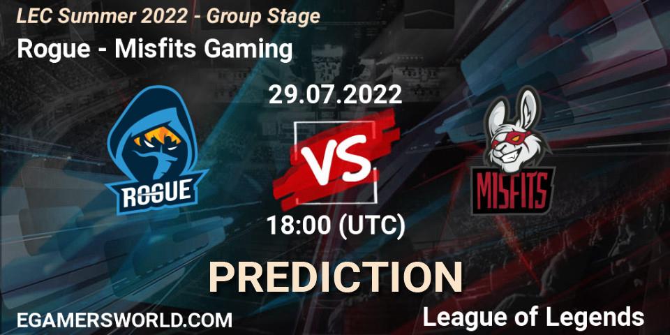Prognose für das Spiel Rogue VS Misfits Gaming. 29.07.22. LoL - LEC Summer 2022 - Group Stage