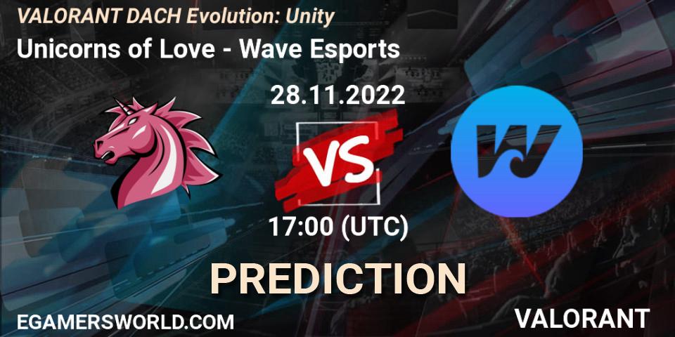 Prognose für das Spiel Unicorns of Love VS Wave Esports. 28.11.22. VALORANT - VALORANT DACH Evolution: Unity