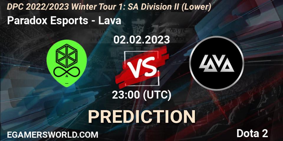 Prognose für das Spiel Paradox Esports VS Lava. 03.02.23. Dota 2 - DPC 2022/2023 Winter Tour 1: SA Division II (Lower)