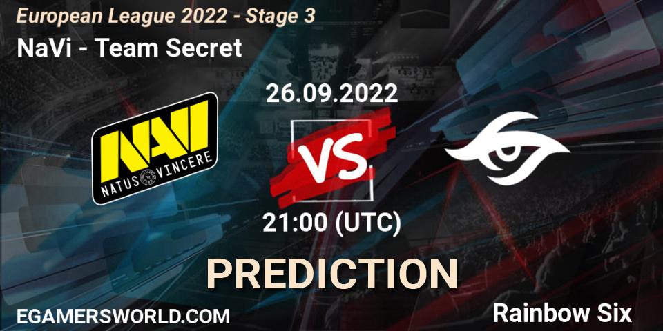 Prognose für das Spiel NaVi VS Team Secret. 26.09.22. Rainbow Six - European League 2022 - Stage 3