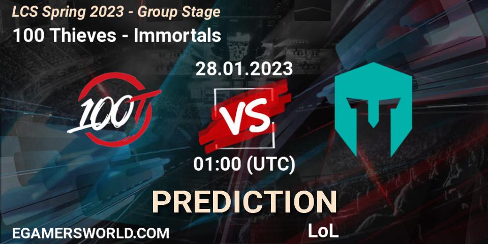 Prognose für das Spiel 100 Thieves VS Immortals. 28.01.23. LoL - LCS Spring 2023 - Group Stage