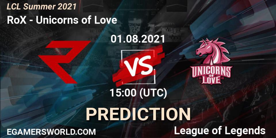 Prognose für das Spiel RoX VS Unicorns of Love. 01.08.21. LoL - LCL Summer 2021