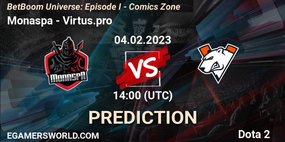 Prognose für das Spiel Monaspa VS Virtus.pro. 04.02.23. Dota 2 - BetBoom Universe: Episode I - Comics Zone
