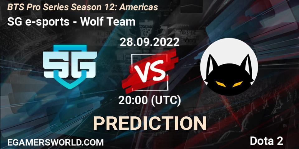 Prognose für das Spiel SG e-sports VS Wolf Team. 28.09.22. Dota 2 - BTS Pro Series Season 12: Americas