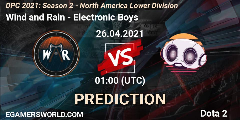 Prognose für das Spiel Wind and Rain VS Electronic Boys. 26.04.21. Dota 2 - DPC 2021: Season 2 - North America Lower Division