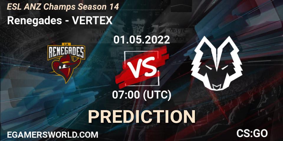Prognose für das Spiel Renegades VS VERTEX. 01.05.22. CS2 (CS:GO) - ESL ANZ Champs Season 14
