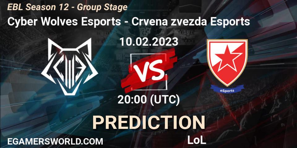 Prognose für das Spiel Cyber Wolves Esports VS Crvena zvezda Esports. 10.02.23. LoL - EBL Season 12 - Group Stage