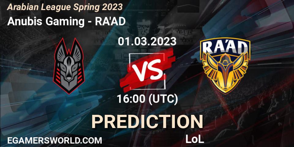 Prognose für das Spiel Anubis Gaming VS RA'AD. 08.02.23. LoL - Arabian League Spring 2023