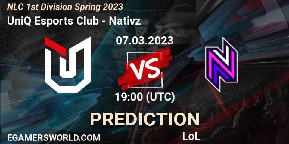 Prognose für das Spiel UniQ Esports Club VS Nativz. 08.02.23. LoL - NLC 1st Division Spring 2023