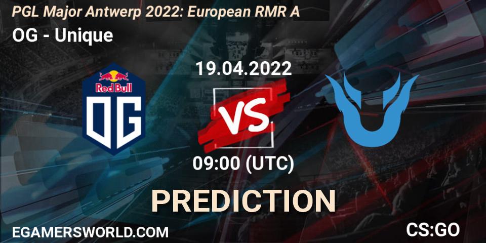 Prognose für das Spiel OG VS Unique. 19.04.22. CS2 (CS:GO) - PGL Major Antwerp 2022: European RMR A