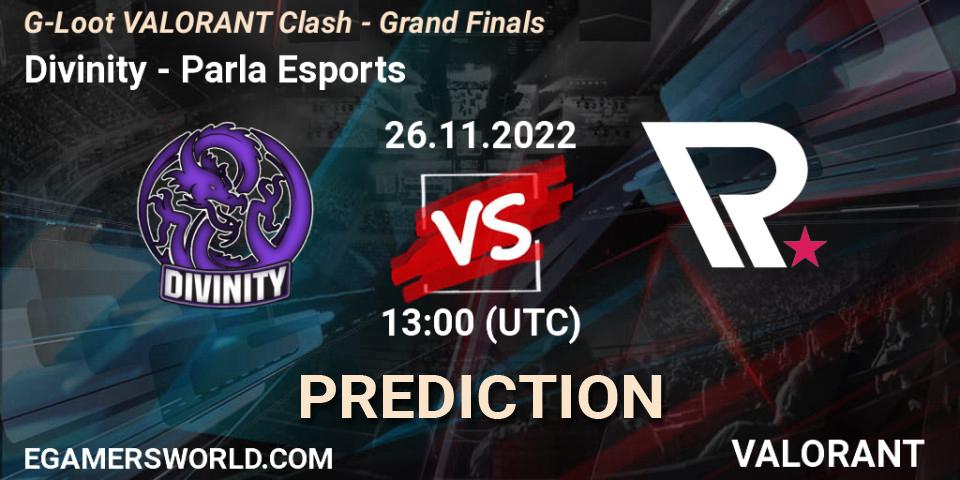 Prognose für das Spiel Divinity VS Parla Esports. 26.11.22. VALORANT - G-Loot VALORANT Clash - Grand Finals