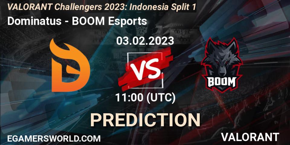 Prognose für das Spiel Dominatus VS BOOM Esports. 09.02.23. VALORANT - VALORANT Challengers 2023: Indonesia Split 1