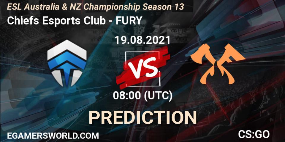 Prognose für das Spiel Chiefs Esports Club VS FURY. 19.08.21. CS2 (CS:GO) - ESL Australia & NZ Championship Season 13