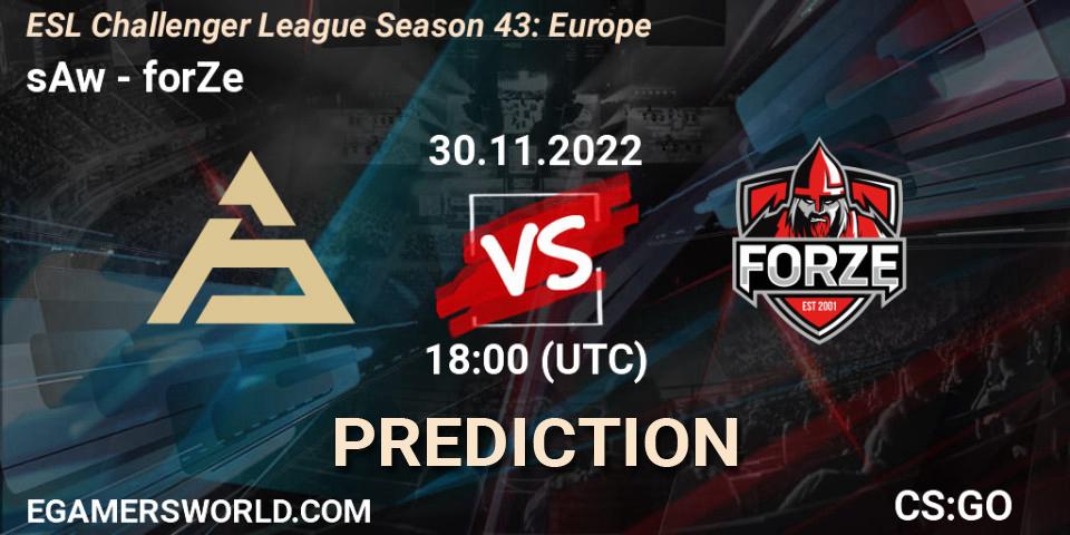 Prognose für das Spiel sAw VS forZe. 30.11.22. CS2 (CS:GO) - ESL Challenger League Season 43: Europe