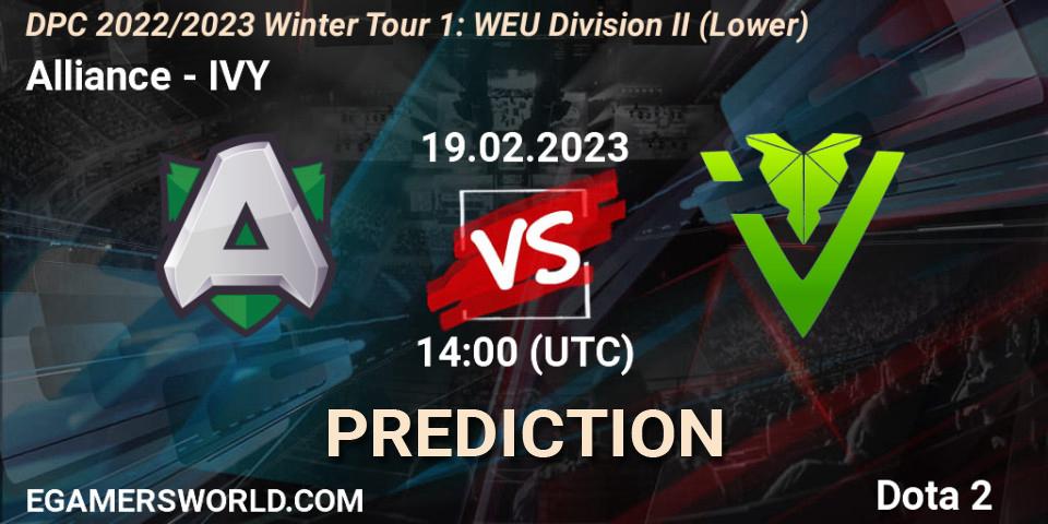 Prognose für das Spiel Alliance VS IVY. 19.02.23. Dota 2 - DPC 2022/2023 Winter Tour 1: WEU Division II (Lower)