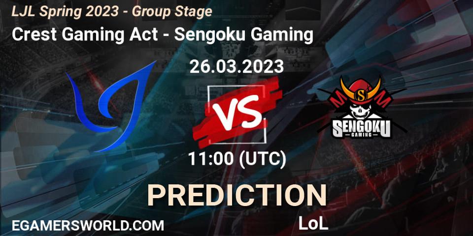 Prognose für das Spiel Crest Gaming Act VS Sengoku Gaming. 26.03.23. LoL - LJL Spring 2023 - Group Stage