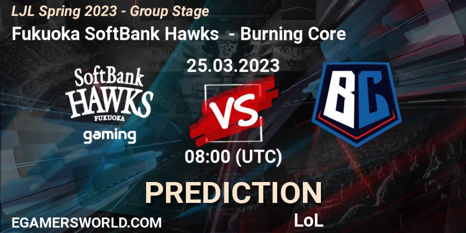 Prognose für das Spiel Fukuoka SoftBank Hawks VS Burning Core. 25.03.23. LoL - LJL Spring 2023 - Group Stage