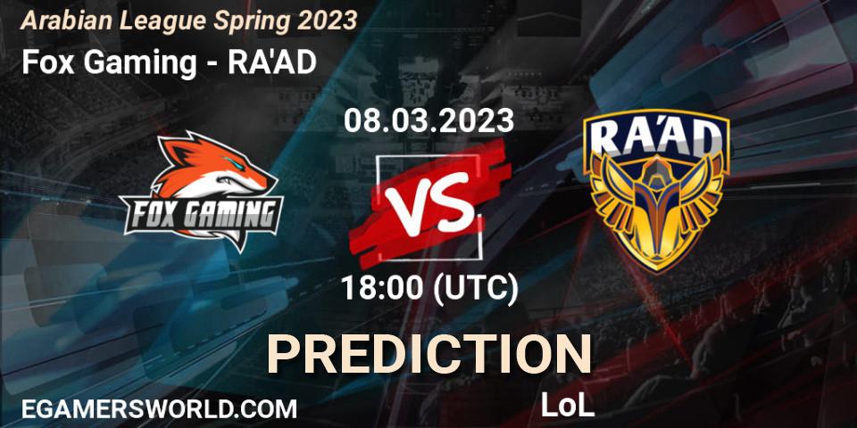 Prognose für das Spiel Fox Gaming VS RA'AD. 15.02.23. LoL - Arabian League Spring 2023