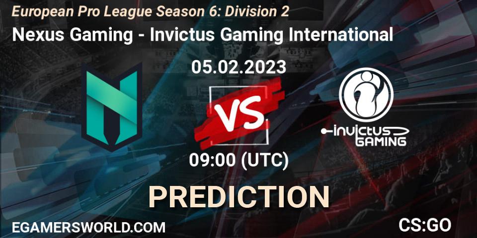 Prognose für das Spiel Nexus Gaming VS Invictus Gaming International. 05.02.23. CS2 (CS:GO) - European Pro League Season 6: Division 2