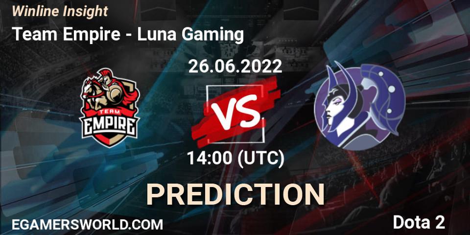 Prognose für das Spiel Team Empire VS Luna Gaming. 26.06.22. Dota 2 - Winline Insight