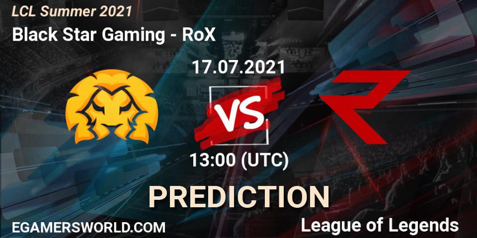 Prognose für das Spiel Black Star Gaming VS RoX. 17.07.21. LoL - LCL Summer 2021