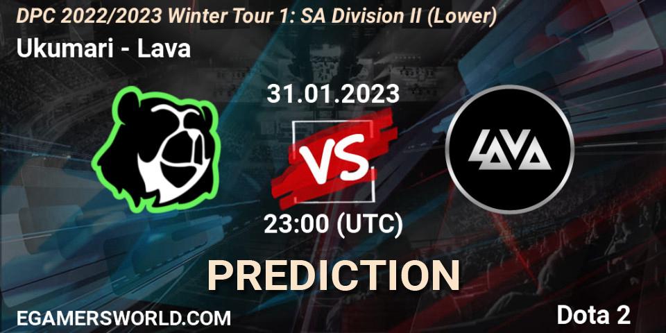 Prognose für das Spiel Ukumari VS Lava. 31.01.23. Dota 2 - DPC 2022/2023 Winter Tour 1: SA Division II (Lower)