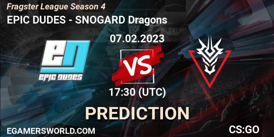 Prognose für das Spiel EPIC DUDES VS SNOGARD Dragons. 08.02.23. CS2 (CS:GO) - Fragster League Season 4