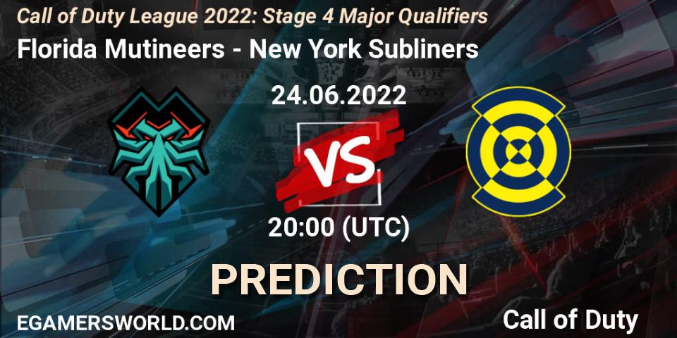 Prognose für das Spiel Florida Mutineers VS New York Subliners. 24.06.22. Call of Duty - Call of Duty League 2022: Stage 4
