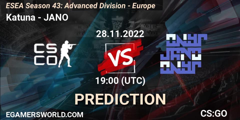 Prognose für das Spiel Katuna VS JANO. 28.11.22. CS2 (CS:GO) - ESEA Season 43: Advanced Division - Europe